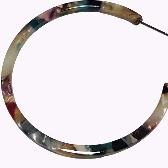 Retro Marble Resin Thin Hoop Earrings Statement 90s Fashion Jewelry Women - Picture 3 of 4